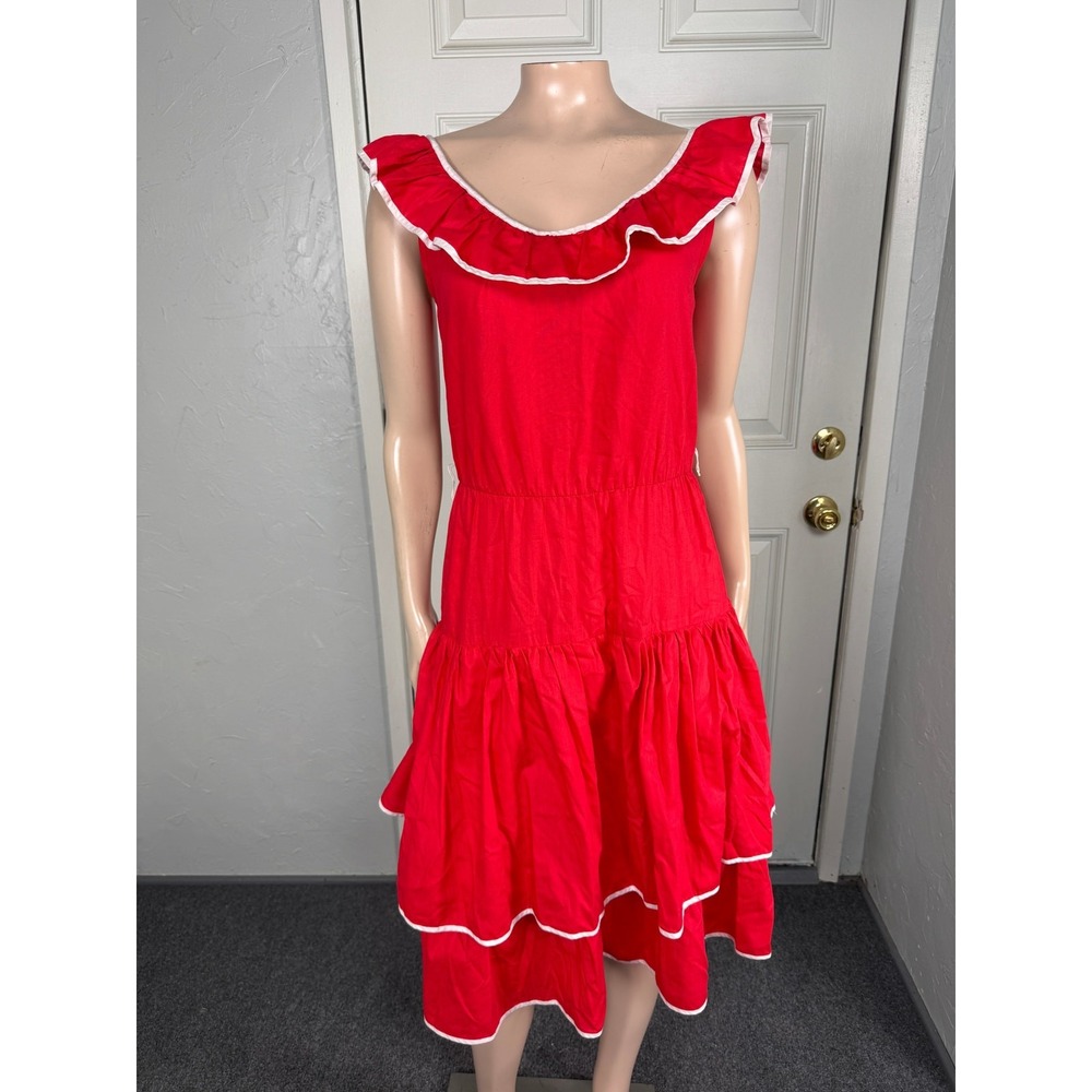 Vintage 70s Goody Women's Dress 3 Square Dance Cotton Ruffle Western Country C7